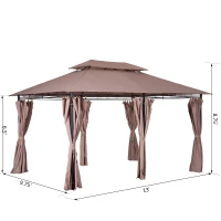 Outsunny 10" x 13" 2-Tier Steel Outdoor Garden BBQ Sunshade Gazebo with Vented Soft Top and Removable Curtains(m-3)