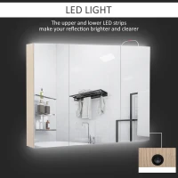 Kleankin 36" x 24" Triple Door LED Bathroom Mirror Medicine Cabinet - White Oak(m-4)