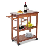 HomCom Wooden Rolling Kitchen Island Trolley Cart Storage Shelf W/ Drawers Baskets - Wood(m-4)
