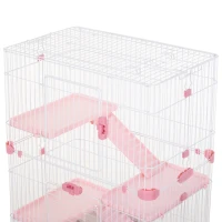 PawHut 4-level Indoor Guinea Pig Hutch Rabbit Enclosure Small Animal Hutch - Pink(m-10)
