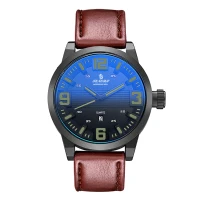 Senors Men Business Casual Watch Males Fashion Brown Leather Strap Wristwatch Quartz-Watch Relojes Casual Hombres 014--green dial plate(m-1)