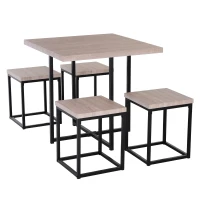 HomCom 5pcs Kitchen Dining Set Wood Bar Table Chair Stool Home Furniture(m-6)