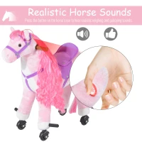 Qaba Children’s Soft Plush Mechanical Toy Riding Horse with Forward Walking Motion - Pink(m-5)