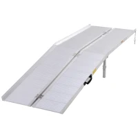 HomCom Small Portable Tri-Fold Lightweight Aluminum Stair Doorway Entry Disability Ramp - Silver(m-2)