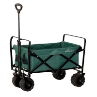 Aosom Utility Folding Wagon Big Wheels Collapsible Outdoor Garden Cart with Steel Structure for Shopping, Fishing, Camping, Beach - Green(m-2)