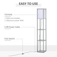 HOMCOM 3-Tier Floor Lamp, Standing Reading Light with Storage Shelves for Living Room, Bedroom, or Dining Room, Grey(m-5)