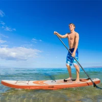 Outsunny Inflatable Paddle Board, Stand Up Paddle Board Adjustable Aluminum Paddle Non-Slip Deck with ISUP Accessories & Carry Bag, 10'5'' x 30" x 6", Orange and Grey(m-1)