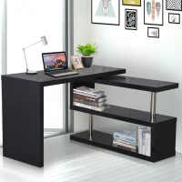 HomCom Foldable Convertible Rotating Office Desk Shelf Combo Writing Table - Black(m-1)