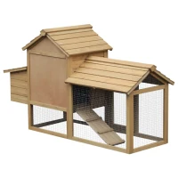PawHut 59" Wooden Outdoor Hen House Small Animal Livestock Cage Enclosure with Run(m-8)