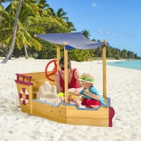 Outsunny Kids Wooden Sandbox, w/ Canopy Bench Seat Storage Space, Aged 3-8 Years Old(m-2)
