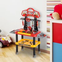 Qaba 74 Piece Kids Portable Pretend Play Toy Tool Workshop Bench Table Set with Shelf(m-2)