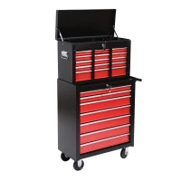 HomCom Garage Rolling Tool Chest Cabinet with 16 Drawers - Black and Red(m-1)