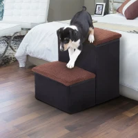 Open Box PawHut 2 Step Foldable Pet Stairs for Small Dogs  Suede Fleece  16" L x 16" H Black(m-2)