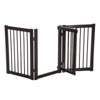 PawHut 31" x 61" 3 Panel Freestanding Wooden Expandable Pet Gate with Door(m-2)