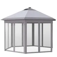 Outsunny Pop Up Gazebo Tent Height Adjustable Canopy w/ Solar LED Light and Mesh Netting, Grey(m-1)