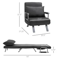 HomCom Single Size Convertible Sleeper Bed Lounger Chair PU Suede Microfiber Slip Cover - Gray(m-3)