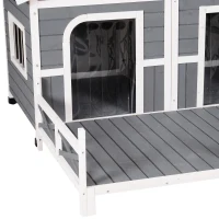 PawHut Large Wooden Dog House, Grey - Spacious Shelter for Pets, Perfect for Porch or Deck, 59" L(m-10)