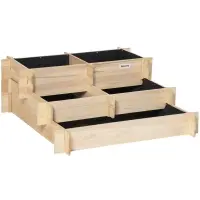 Outsunny 3-Tier Raised Garden Bed with 5 Compartments and Bed Liner, Elevated Wooded Wooden Planter Kit, for Vegetables, Herbs, Outdoor Plants, 37 x 37 x 14in, Natural(m-1)