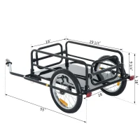 Aosom Bicycle Wagon Garden Wanderer Folding Bicycle Storage Cart Cargo and Luggage Trailer with Hitch - Black(m-3)