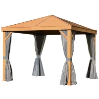 Outsunny 10' x 10' Wood Backyard Hardtop Canopy Gazebo with Screened Curtains, Sling Netting and Strong Frame(m-1)