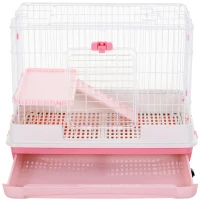 PawHut 32" Indoor Rabbit Enclosure Small Animal House Habitat with Wheels - Pink(m-7)