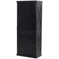 HOMCOM 5ft Tall Wood Kitchen Storage Cabinet with Adjustable Shelves, 2 Wood Pantries, Drawer and Sturdy Design - Black(m-1)
