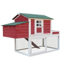 PawHut 63" Chicken Coop Wooden Poultry Hen Hutch House Nesting Cage Box - White and Green(m-1)