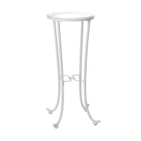 Monarch 28" Contemporary Tempered Glass Top Metal Frame Plant Stand Accent Side Table - White Finish(m-1)