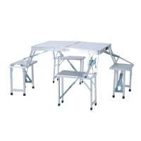 Outsunny Height Adjustable Folding Outdoor Picnic Table w/ 4 Seats - White and Silver(m-1)