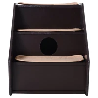 PawHut 3-Step Pet Stairs for Dogs and Cats with Built-in House and Nonslip Carpet, Brown(m-8)
