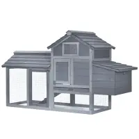 PawHut 59" Solid Wood Enclosed Outdoor Backyard Chicken Coop Kit with Nesting Box - Grey(m-1)