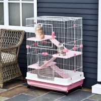 PawHut 4-level Indoor Guinea Pig Hutch Rabbit Enclosure Small Animal Hutch - Pink(m-7)