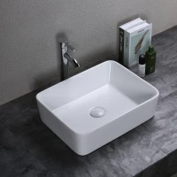 kleankin Rectangular Vessel Sink Above Counter Art Basin Porcelain Ceramic Bathroom Vanity Sink - Matte White(m-1)