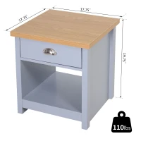 HOMCOM Wood Grain Small Space Nightstand Sofa Table Drawer Bottom Shelf Home -  Grey(m-3)