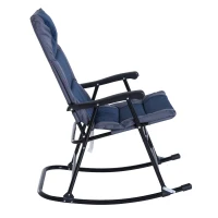 Outsunny 3 Piece Outdoor Patio Set with Glass Coffee Table & 2 Folding Padded Rocking Chairs, Navy Blue(m-8)