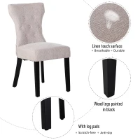 HOMCOM Set of 2 Modern Style Dining Chair Set with Button Tufting Fabric Beige(m-6)