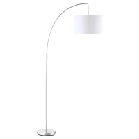 HOMCOM Arc Floor Reading Lamp, Tall Pole Standing Lamp with Hanging Fabric Lampshade for Living Room or Bedroom, Silver/White(m-1)