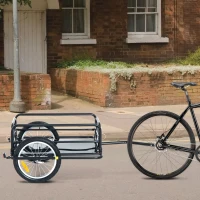 Aosom Bicycle Wagon Garden Wanderer Folding Bicycle Storage Cart Cargo and Luggage Trailer with Hitch - Black(m-1)