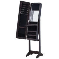 HOMCOM 58” Freestanding LED Jewelry Storage Cabinet Armoire with Full-Length Mirror Dark Coffee(m-13)