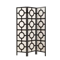 Monarch 3-Panel Circle Design Folding Privacy Screen Room Divider - Black Wood Frame(m-1)