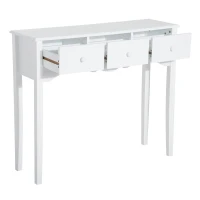 HomCom Narrow Wooden Front Entryway Wall Console Table 3 Drawers - White(m-6)