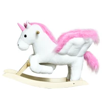 Qaba 22" Kids Wooden Plush Ride-On Unicorn Rocking Horse Toy Rocker with Sing Along Songs Realistic Sounds and Safety Seatbelt(m-8)