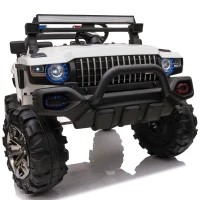 Aosom 12V Ride On Car 2- Seat Police Truck w/ Remote Control & 3 Speeds & LED Light Bar and Audio Input - White(m-10)