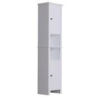 Open Box HomCom 67" Wood Free Standing Bathroom Linen Tower Storage Cabinet - White(m-7)