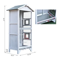 PawHut Outdoor Wooden Aviary Bird Cage Large Play House w/ Removable Bottom Tray - Grey(m-3)