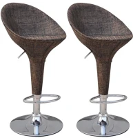 Open Box HomCom Vintage Wicker Rattan Adjustable Bucket Seat Patio Bar Stool - Set of 2(m-1)
