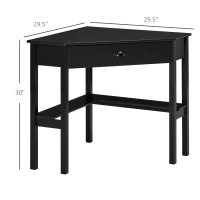 HOMCOM Corner Desk, Triangle Computer Desk with Drawer and Storage Shelves for Small Spaces, Home Office Workstation for Living Room, or Bedroom, Black(m-3)