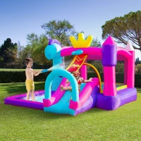Outsunny Kids Bouncy House with Blower, 4 in 1 Large Bounce Castle with Jumping, Water Pool, Slide for Outdoor and Indoor(m-1)