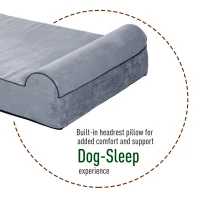 PawHut 48" x 30" Suede Padded Orthopedic Memory Foam Bolster Pet Dog Bed - Grey with Navy Blue Liner(m-7)