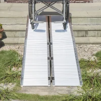 HomCom 10' Portable Tri-Fold Lightweight Aluminum Stair Doorway Entry Disability Ramp - Silver(m-1)